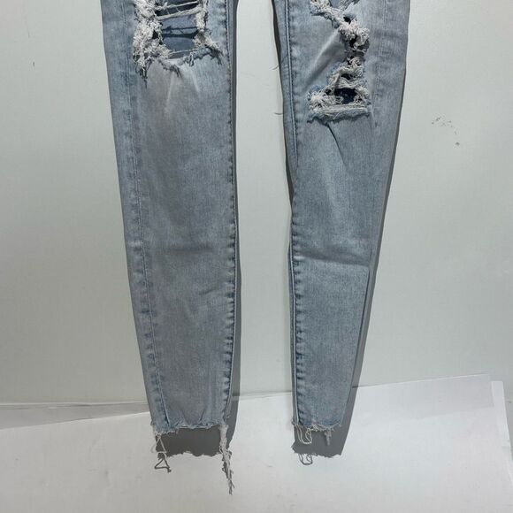 American Eagle Outfitters Women's Blue Denim Distressed Skinny Jeans Size 4 - Picture 2 of 10
